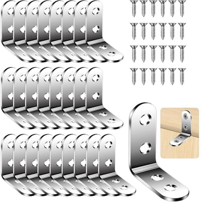 GELLDG 26 stuks L-vormige montagebeugels - Metalen bevestigingsbeugels - Roestvrij staal - Wandplankbeugels - Voor het bevestigen en repareren van meubels - 40x40x16 mm