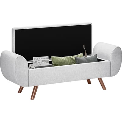 HOMCOM-Opbergottoman-132x42x50cm-Lin (100% polyester)-Gris clair