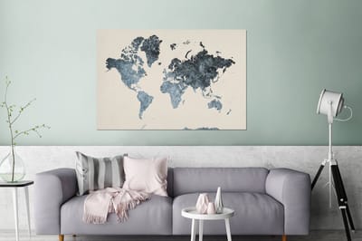 Aluminium schilderij 120x80 cm - Wanddecoratie metaal - Wereldkaart - Zwart - Zilver - Metalen muurdecoratie woonkamer - Decoratie industrieel - Foto op dibond - Industriële accessoires slaapkamer