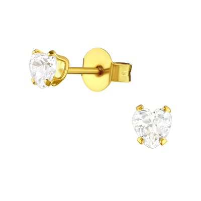 Aramat Jewels | Oorbellen | Zirkonia Hart Oorbellen Goudkleur – 4mm | | | |4mm | Staal | Kinderen, Volwassenen | Verkleurd niet