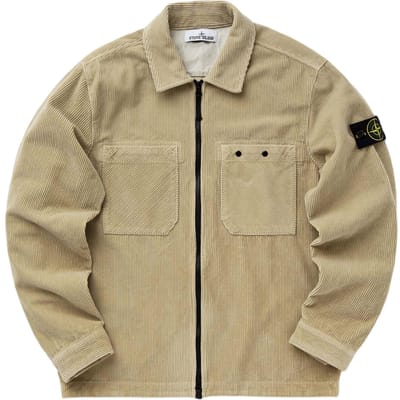 Stone Island Holiday Collectie FW24 Corduroy Logo Polo Voorkant Dubbele Zak Twee-Weg Rits Lange Mouwen Jas Heren jassen Gips 811511604-V0097 M beige
