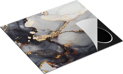 Chefcare Inductie Beschermer Abstracte Kunst - Grijze Marmer met Goud - 60x50 cm - Afdekplaat Inductie - Kookplaat Beschermer - Inductie Mat