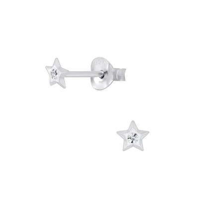 Joy|S - Zilveren mini ster oorbellen - 4 mm - wit kristal - voor kinderen