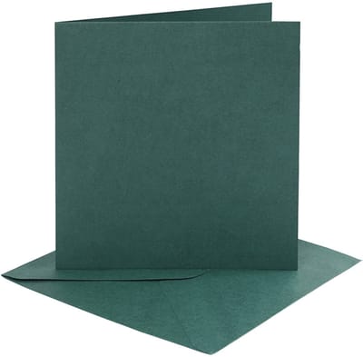 Kaarten en enveloppen, afmeting kaart 15,2x15,2 cm, afmeting envelop 16x16 cm, 230 gr, donkergroen, 4 set