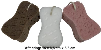Rojafit Bad- en Douche Spons - Reliëf - Voordeelset 3 Stuks !! - Rose Wit Bruin - Afmeting: 15 x 8,5 x 5,5 cm.