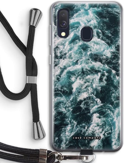 Case Company® - Hoesje met koord geschikt voor Samsung Galaxy A40 hoesje met Koord - Zee golf - Telefoonhoesje met Zwart Koord - Bescherming aan alle Kanten en Over de Schermrand