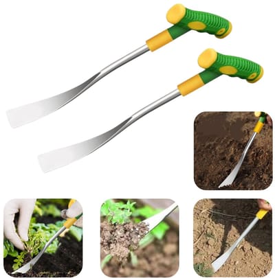 2 stuks Plantenscheppen - Onkruidverwijderingsgereedschap - Grondscheppen - Groenterooiers - Metalen tuinscheppen - T vormige antisliphandvatten - Gebogen schopoppervlak - Te gebruiken voor onkruid wieden, grond losmaken, graven (33 cm - Groen)