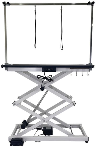 Trimtafel Elektrisch Centurion - Zwart - Elektrische Bediening - Trimtafel voor Puppy en Hond - Met Trimarm en Lussen - Werkblad 120 x 60 cm - Verstelbaar 20-92 cm Hoog - Tot 100 kg