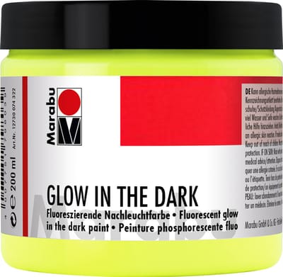 Marabu glanzerende, fluoriserende nachtverf - Glow in the Dark - 200ml. op waterbasis.