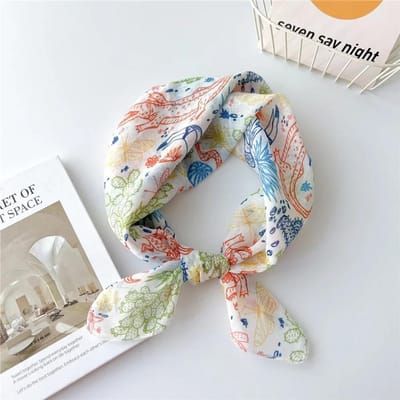Mode Bandana Katoenen Hoofddoek Voor Vrouwen Kleine Hijab Bloemenprint Zakdoek Haarbanden 55cm Vierkante Hoofdbanden Nekdoeken E gray