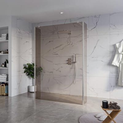FugaFlow Eccelente Vetro Vrijstaande inloopdouche badkamer - 140x200cm - Rookglas - antikalk - 8mm veiligheidsglas - 2 zijwanden 40cm - met wandarmen en hoekprofielen - RVS geborsteld -
