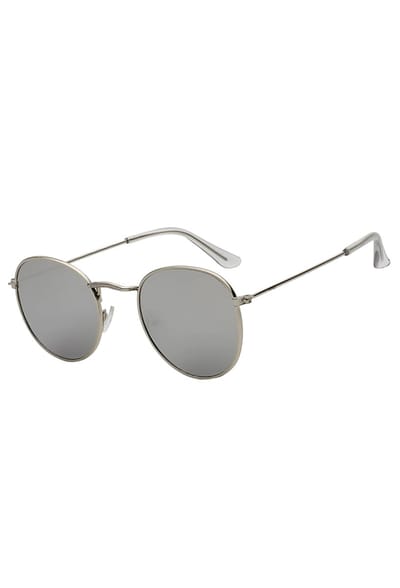 KIMU® Ronde Zonnebril Round Metal - Zilver Montuur Rond - Zilveren Spiegelglazen - Retro Vintage Brilletje Festival