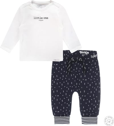 Noppies - Dirkje - Kledingset - Broek Blauw figuurtjes - shirt Hester wit - Maat 56
