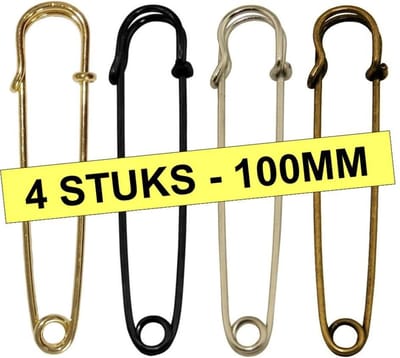 Fako Bijoux® - Sierspeld - Sjaalspeld - Vestsluiting - Vestspeld - Veiligheidsspeld - Classic - 100mm - Set 4 Stuks