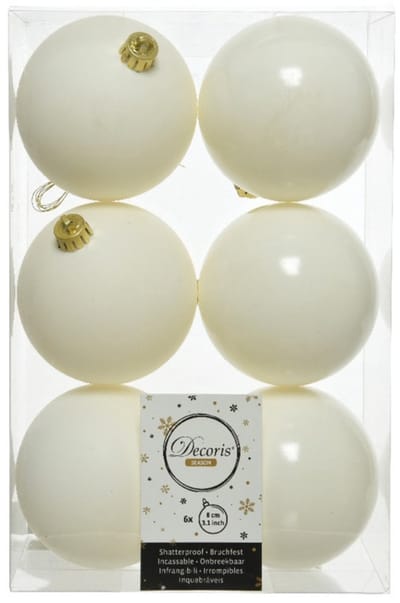 Decoris Kerstballen - 24x st - wol wit - 8 cm - kunststof - mat en glans mix - kerstversiering