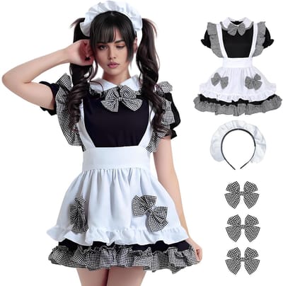 Dailygoods- Maid Kostuum Schattige Outfit - Klassieke Cosplay - Anime Cosplay - Zwart-Wit Geruit - Hoofdband - Voor Kerstmis/Halloween