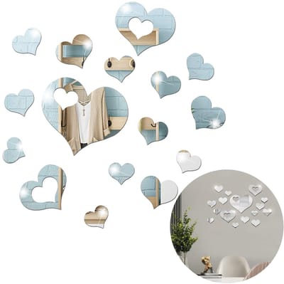 Dailygoods- Muursticker Hart - 16 Stuks - Acryl Waterdicht - Wanddecoratie - Spiegel Effect - Veilig en Eenvoudig te Verwijderen