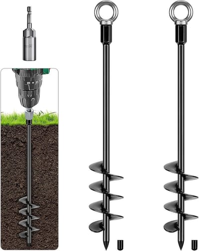 24 Inch Grondpen voor Trampoline - 2 Stuks, Metalen Stormpen voor Schommels, Camping en Tuin, Inclusief Bevestigingsring en Opbergtas, Zwart