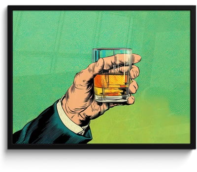 Poster in lijst - Fotolijst 80x60 cm - Posters - Whisky - Glas - Hand - Groen - Posterlijst zwart - Decoratie - Wanddecoratie woonkamer - Muurdecoratie slaapkamer - Kerstversiering - Kerstdecoratie voor binnen - Kerstmis