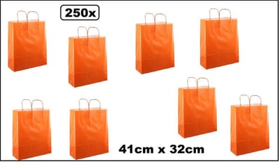 250x Koordtas Big oranje 41cm x 32cm - papier - goodiebag papieren draagtas tas koord festival kado themafeest party geschenken