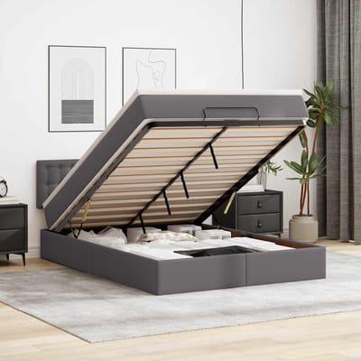 vidaXL - Bed - poef - met - matrassen - en - LED's - 140x190cm - kunstleer - grijs