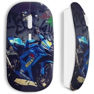 Souris sans fil - MANIACASE - Moto Suzuki - Couleur bleue - Compatible Mac et PC - USB wifi