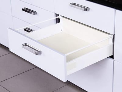 SOTECH Lasysteem SO-BOX Wit Hoogte: 199 mm met Zijmontage Stang Diepte: 400 mm Lade stressbestendig tot 40 Kg Soft-Close