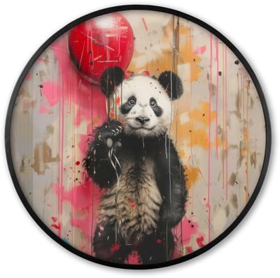 Poster in lijst Rond - Fotolijst 60x60 cm - Posters - Graffiti - Panda - Ballon - Street art - Dier - Ronde posterlijst zwart - Decoratie - Wanddecoratie woonkamer - Muurdecoratie slaapkamer