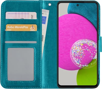 Hoesje Met Pasjeshouder - Geschikt voor Samsung Galaxy A52s 5G - Luxe Bookcase Portemonee - Flip Case - Kunstleer Book Case - Flipcase - Book Cover - Walletcase - Portemonneehoes - Turquoise