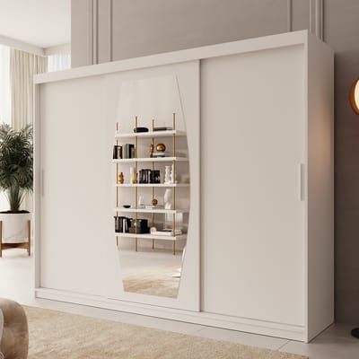 Meubella - Kledingkast Azai - Wit - 250 cm - Met spiegel