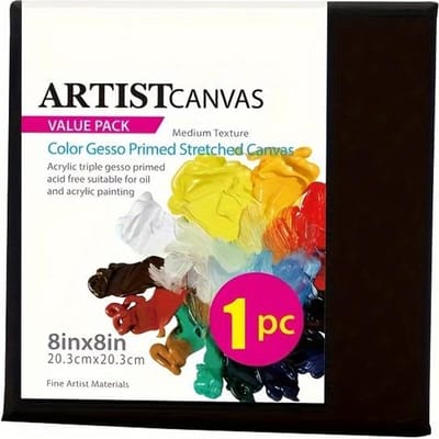 1 toile en coton noir de qualité supérieure - Étirez et préparez pour la peinture à l'huile acrylique, la peinture sur métal et l'artisanat 20*20cm，1-Pack