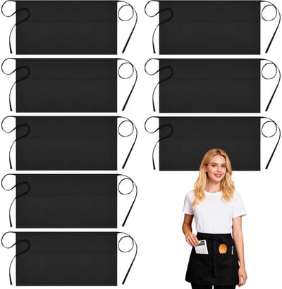 Dailygoods- Voorbinders Zwart - Waterdicht Kookschort - 8 Stuks - Tailleschort met 3 Zakken - Lichtgewicht en Duurzaam - Hygiënisch Ontwerp - Schort