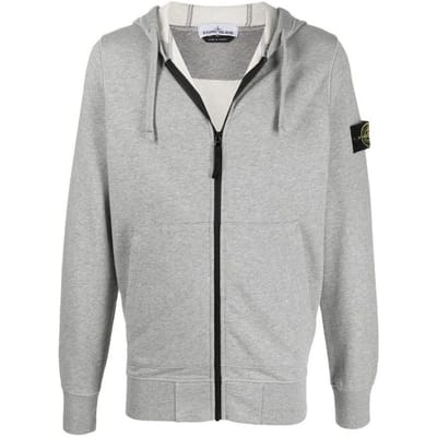 Stone Island Klassiek Cleanfit Logo Patch Rits met Capuchon Sweatshirt Heren sweatshirt Mod 741564251-V0M64 L gray