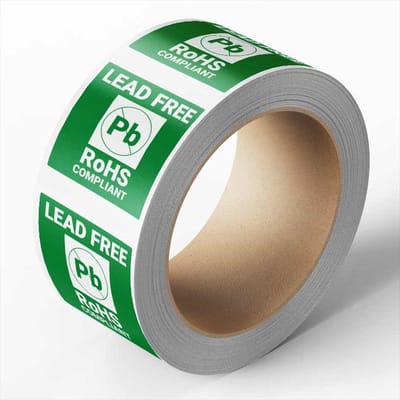 Sticker 'RoHS combinatie etiket' 25 meter op rol 25 x 25 mm