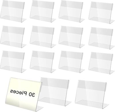 30 stuks acryl etikettenhouders 9 x 6 cm - buffet bordjes - prijskaarten standaard - naambordjes tafel - acryl staander - transparante houder - visitekaartjesdisplay - kantoor winkel supermarkt