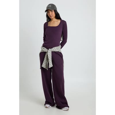 boohoo Dames Tall Trainingsset Met Lange Mouwen Top Met Ronde Hals En Rechte Joggingbroek | Pruim | Maat: XS