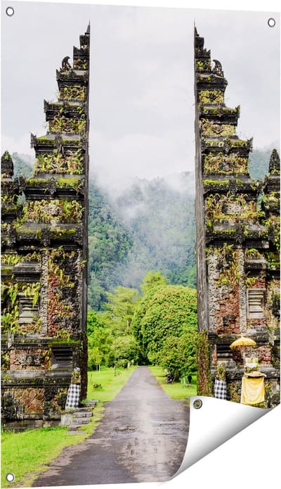 Gards Tuinposter Tempel Poort in Bali - 60x90 cm - Tuindoek - Tuindecoratie - Wanddecoratie buiten - Tuinschilderij