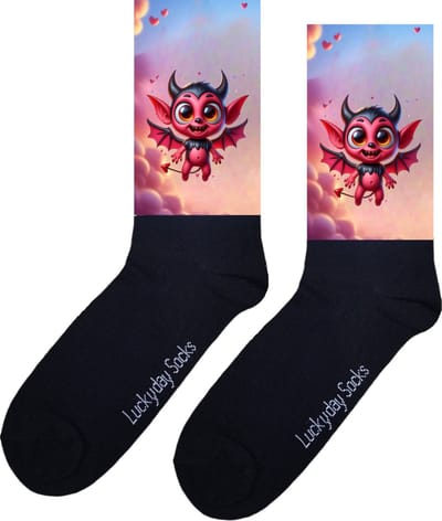 Duiveltje sokken - Duivel - Opkikker - Beterschap - Lief - Valentijn cadeau - Kerstsokken - Verjaardag cadeau - Leuke sokken - Vrolijke sokken - Print sokken - Cadeau sokken - LuckyDay Socks - Sokken waar je vrolijk van wordt - Maat 37-44