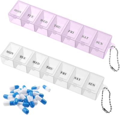 2 stuks Wekelijkse Pillenhouder – 7 dagen Pillenorganizer | Zakpillenhouder met Grote Capaciteit | Medicijnopbergbox voor elke dag van de week | Draagbare pillendoos – ideaal voor reizen | BPA-vrij, Compact en Duurzaam