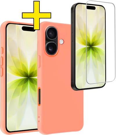 Hoesje - Met Screenprotector - Geschikt voor Apple iPhone 17 - Sterk & Shockproof - Back Cover - Siliconen Case - Telefoon Hoes - Telefoonhoesjes - Perzik