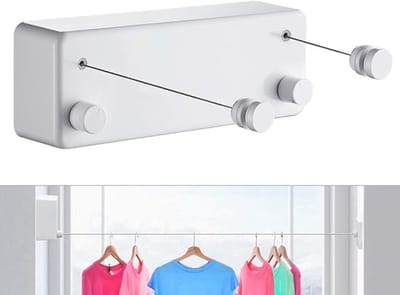 Premium uitschuifbare waslijn | Stevige uitschuifbare lijn, geschikt voor het drogen van kleding binnen en buiten, ook ideaal voor op reis of tijdens het kamperen, vergrendelbaar om doorhangen te voorkomen (wit) - 4,2 meter