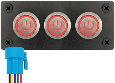 ProRide Metalen drukschakelaars in Drievoudig inbouwpaneel 220V ON-OFF - 19mm - IP67 - LED indicatie Rood