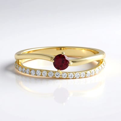 Cavill - 9K Geelgouden Ring met Ronde 0,175 ct Rode Spinel en 20 Zirkonia's - Elegante Gouden Sieraden - Dames Ring - Tanzania Edelsteen