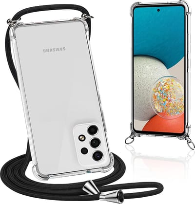 Hoesje Geschikt Voor Samsung Galaxy A33 Hoesje transparant silicone met Koord - Hoesje Geschikt Voor Samsung Galaxy A33 5G hoesje met koord - hoesje Hoesje Geschikt Voor Samsung Galaxy A33 met koord draagkoord TPU backcover - Zwart
