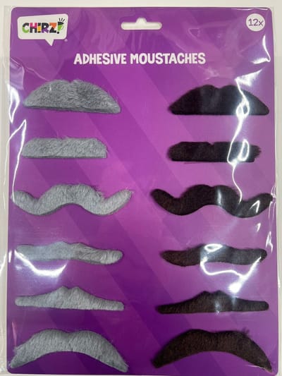 Nepsnorren - 12 Stuks -6 zwart 6 grijs en vormen - Nep snor - Fake Moustache - Plaksnor - Zelfklevend - Carnaval - Verkleedsnor - Valse Snor - Nep Snorren - Fake Snor