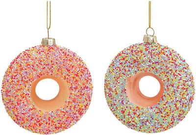 Kersthanger Donut van Glas - Set van 2 Stuks - Kersthanger - Kerstdecoratie - Kerstversiering