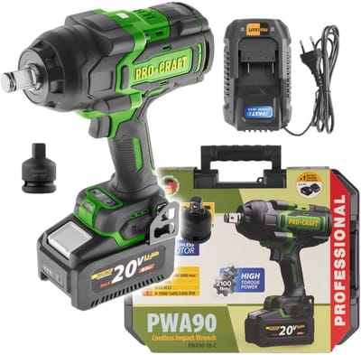 Procraft PWA90 accu-slagmoersleutel 20 V 2100 Nm 3/4" borstelloos + 1x accu 4,0 Ah + oplader + koffer