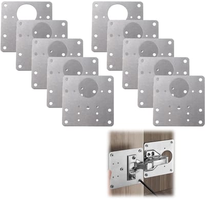 reparatieplaat, 10 stuks, roestvrij staal, 9 x 9 cm, met schroeven, reparatiestuk voor zijscharnierplaat, kastdeur, keukenscharnier