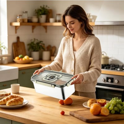 Roestvrijstalen Broodtrommel - Luchtdichte Bewaarbak - Brood Vers Houden - Met Datum Indicator - 36 x 20.2 cm - Zilver