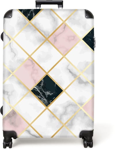 NoBoringSuitcases.com® - Koffer groot - Reiskoffer lichtgewicht - Marmer - Geometrische vormen - Patronen - Luxe - Marmerprint - Rolkoffer met 4 wielen - Grote trolley XL - 98 liter bagage